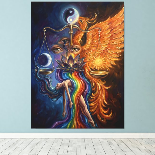 Arte de lienzo espiritual de equilibrio Fénix (Insitu (piso de madera))