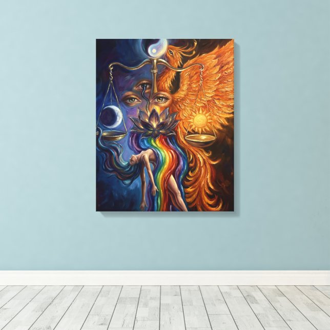 Arte de lienzo espiritual de equilibrio Fénix (Insitu (piso de madera))