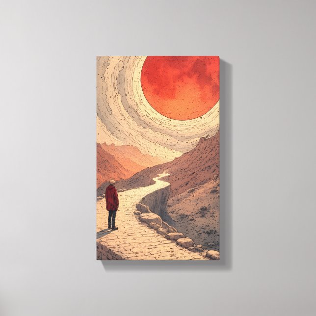 Arte de lienzo paisajístico del Sol Rojo (Anverso)