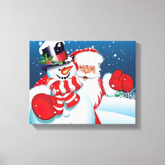 Arte de lienzo vacacional - Santa y Frosty (Anverso)