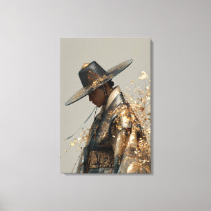 Arte de lienzo y papel de oro Gat y Hanbok impresi