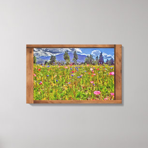 Arte de lienzos de paisajes de montaña de flores s