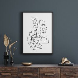 Arte de línea abstracta contemporánea en blanco y 