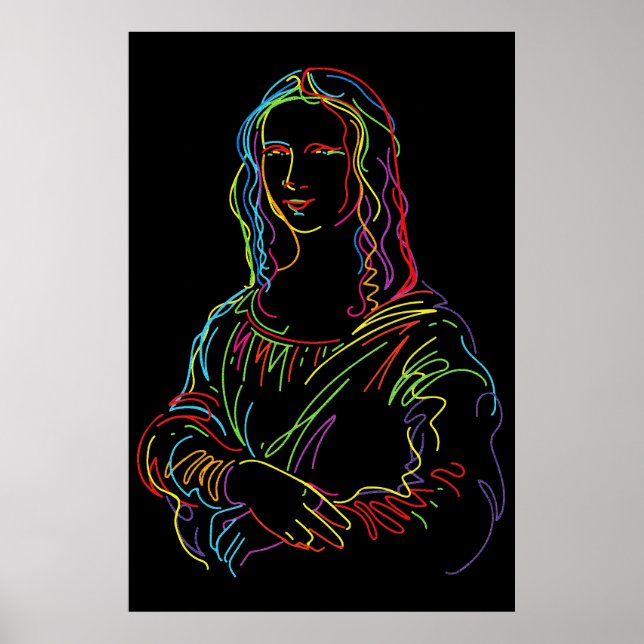 Arte de línea abstracta de la Mona Lisa con neón (Frente)