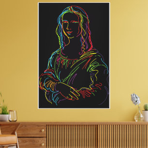 Arte de línea abstracta de la Mona Lisa con neón