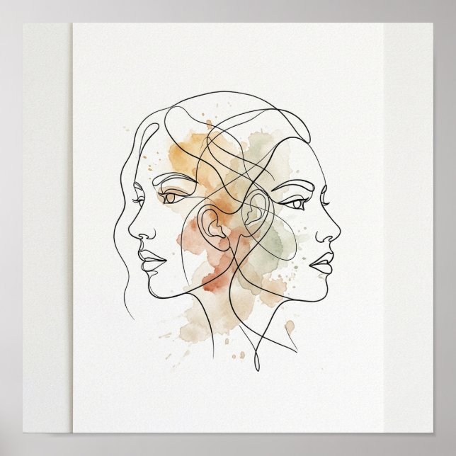 Arte de Línea Abstracta Dos Caras Póster Cuadrado (Frente)