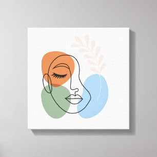 Arte de línea abstracta rostro con toque botánico