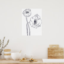 Arte de línea botánica de amapola
