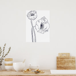 Arte de línea botánica de amapola
