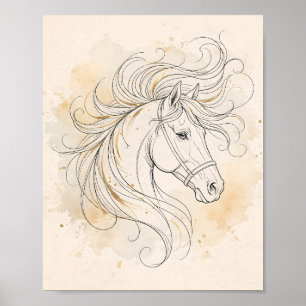 Arte de línea de caballo elegante Decoración dorad