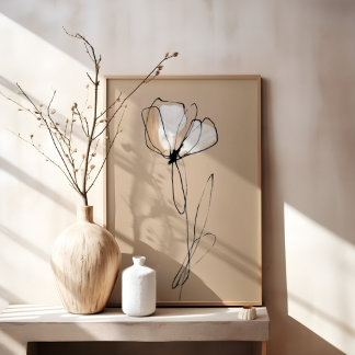 Arte de Línea de Flor Minimalista | Abstracto Neut