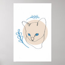 Arte de línea de gato de ojos azules minimalista