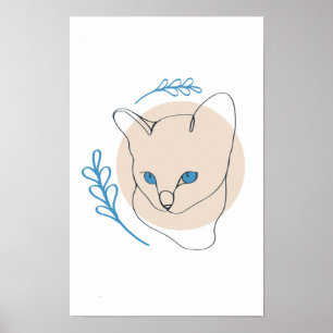 Arte de línea de gato de ojos azules minimalista