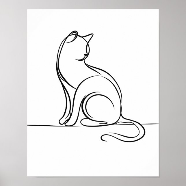 Arte de línea de gato negro y blanco (Frente)