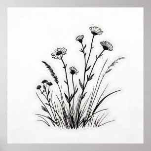 Arte de línea de margaritas de pradera de flores s