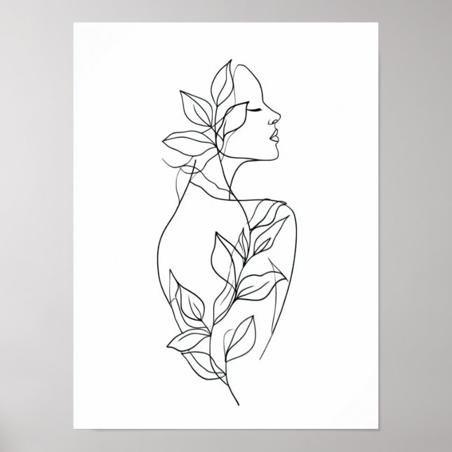 Arte de línea de mujer abstracta | Minimalista bot (Frente)