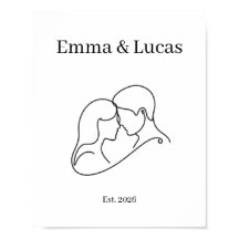 Arte de Línea de Pareja Minimalista con Nombres Pe