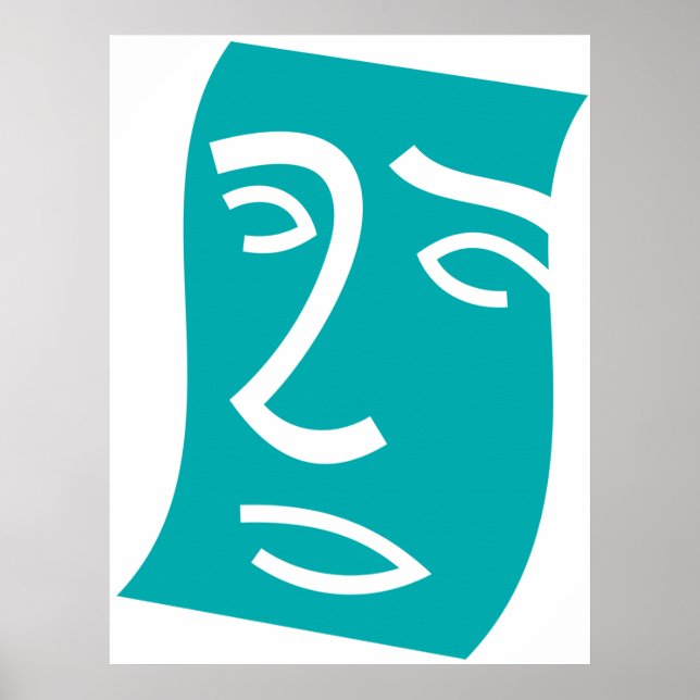 Arte de línea de rostro abstracto moderno en teal (Frente)