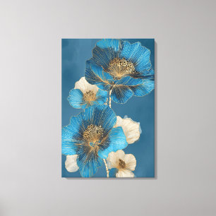 Arte de línea dorada azul floral botánico amapola