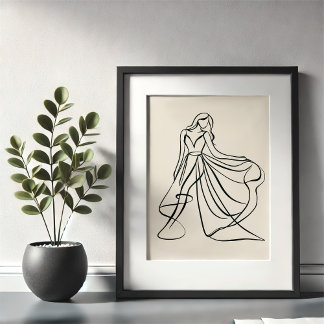 Arte de línea elegante de un vestido Boda flotante