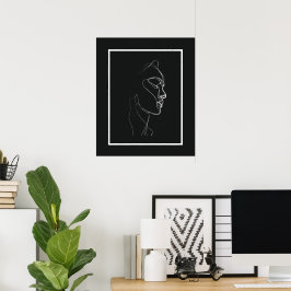 Arte de línea en blanco y negro Mujer Póster de lí