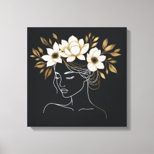 Arte de línea femenina abstracta elegante con flor