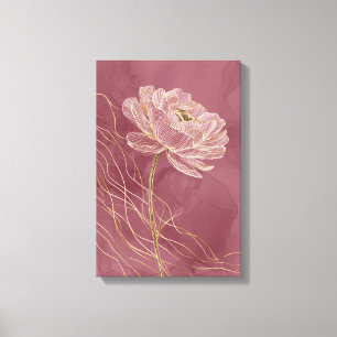Arte de línea floral de oro rosa polvoriento minim
