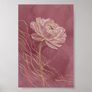 Arte de línea floral dorado rosa polvoriento minim