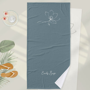 Arte de Línea Floral Marfil Azul Costero Minimalis