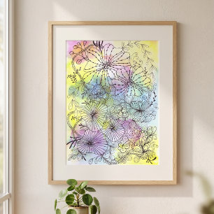 Arte de línea floral negra caprichosa acuarela pas