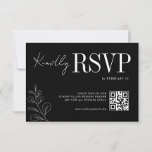 Arte de línea floral rústico negro elegante RSVP d