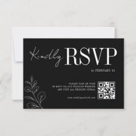 Arte de línea floral rústico negro elegante RSVP d