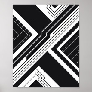 Arte de línea geométrica futurista en blanco y neg