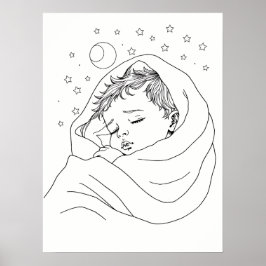 Arte de línea infantil minimalista durmiendo