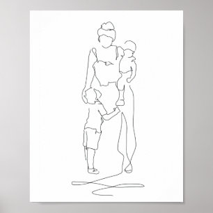 Arte de línea madre e hijos, dibujo de línea, rega