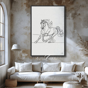 Arte de línea minimalista de caballo en pared blan