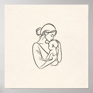 Arte de línea minimalista de mamá y bebé
