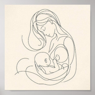 Arte de línea minimalista de mamá y bebé