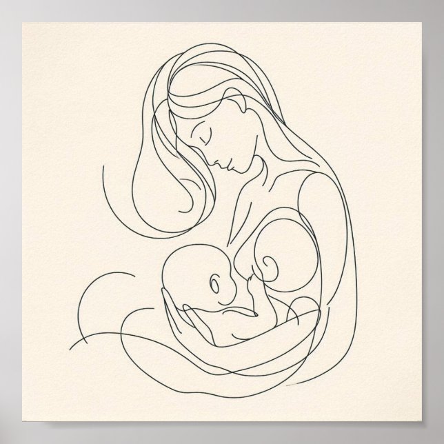 Arte de línea minimalista de mamá y bebé (Frente)