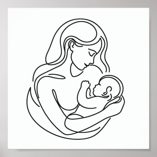 Arte de línea minimalista de mamá y bebé (Frente)