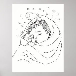 Arte de línea minimalista de niño durmiendo
