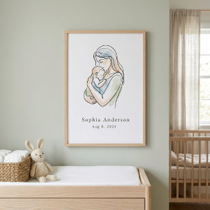 Arte de línea minimalista personalizado de madre y