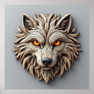 Arte de lobo de madera con patrones geométricos