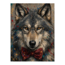 Arte de lobo en pared — Retrato de pintura al óleo