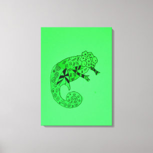 Arte de lona para niños de camaleón de tinta verde