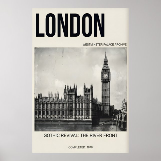 Arte de Londres en negro y blanco Westminster (Frente)