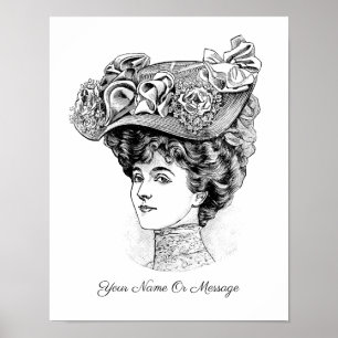 Arte de los años 1800 de una mujer con un sombrero