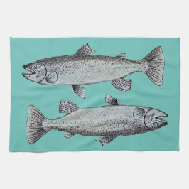 Arte de los pescados en la toalla de cocina