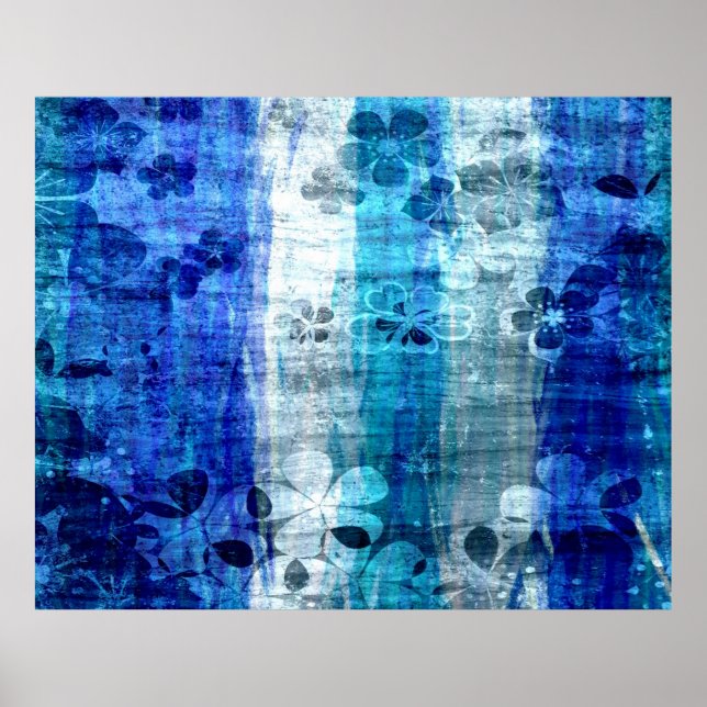 Arte de madera de flores azules vintage (Frente)