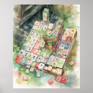 Arte de Mahjong en Acuarela